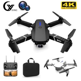 E88 Pro WIFI FPV Drone With Wide Angle HD 4K Camera Height Hold RC Foldable Quadcopter Drone Gift Toy (Color: DualCamera 4K Black)