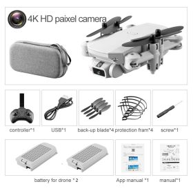 LS-MIN RC Mini Drone 4K 1080P HD Camera WiFi Fpv Air Pressure Altitude Hold One Key Take Off Helicopter Foldable Quadcopter Toy (Color: 4K Gray 2B Bag)