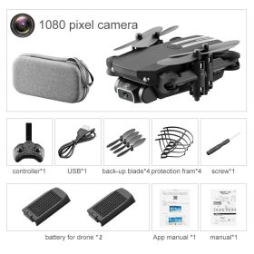 LS-MIN RC Mini Drone 4K 1080P HD Camera WiFi Fpv Air Pressure Altitude Hold One Key Take Off Helicopter Foldable Quadcopter Toy (Color: 1080P Black Bag 2B)