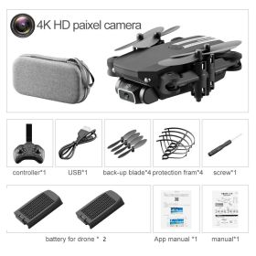 LS-MIN RC Mini Drone 4K 1080P HD Camera WiFi Fpv Air Pressure Altitude Hold One Key Take Off Helicopter Foldable Quadcopter Toy (Color: 4K Black Bag 2B)