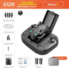 S128 Mini Drone 4K HD Camera Three-sided Obstacle Avoidance Air Pressure Fixed Height Professional Foldable Quadcopter Toys (Color: Black 1080P Bag 2B)