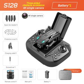 S128 Mini Drone 4K HD Camera Three-sided Obstacle Avoidance Air Pressure Fixed Height Professional Foldable Quadcopter Toys (Color: Black 4K Bag 1B)