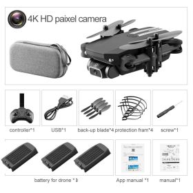 LS-MIN RC Mini Drone 4K 1080P HD Camera WiFi Fpv Air Pressure Altitude Hold One Key Take Off Helicopter Foldable Quadcopter Toy (Color: 4K Black Bag 3B)