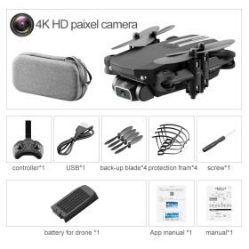 LS-MIN RC Mini Drone 4K 1080P HD Camera WiFi Fpv Air Pressure Altitude Hold One Key Take Off Helicopter Foldable Quadcopter Toy (Color: 4K Black Bag)