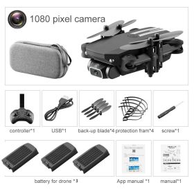 LS-MIN RC Mini Drone 4K 1080P HD Camera WiFi Fpv Air Pressure Altitude Hold One Key Take Off Helicopter Foldable Quadcopter Toy (Color: 1080P Black Bag 3B)