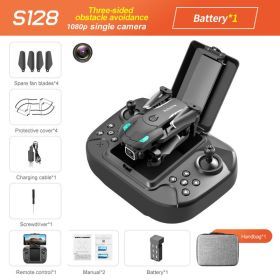 S128 Mini Drone 4K HD Camera Three-sided Obstacle Avoidance Air Pressure Fixed Height Professional Foldable Quadcopter Toys (Color: Black 1080P Bag 1B)